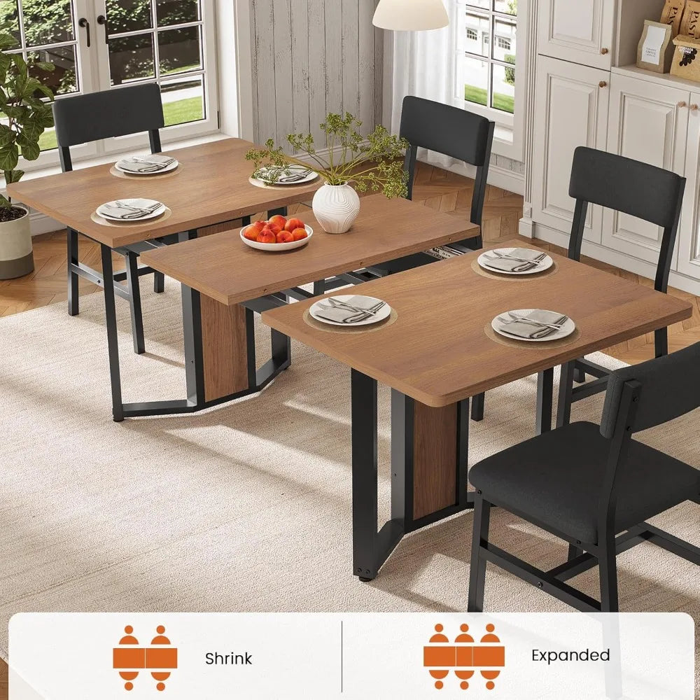 "4-6 Person Extendable Dining Table Set with 4 Cushioned Chairs and MDF Board"