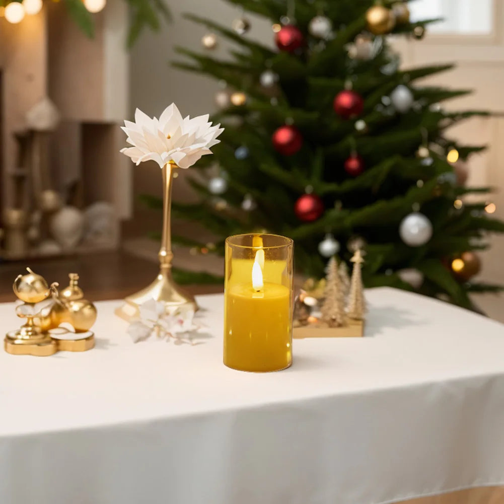 Artificial LED Flameless Candles with Batteries Acrylic Glass Flickering Pillar Tealight Candle for Festival Wedding Home Party