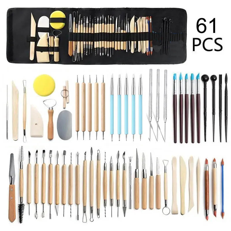 Professional Pottery Clay Sculpting Tools Set 61Pcs Modeling Stick Ceramic Tools Smoothing Wax Carving Ceramic Polymer Art Tools