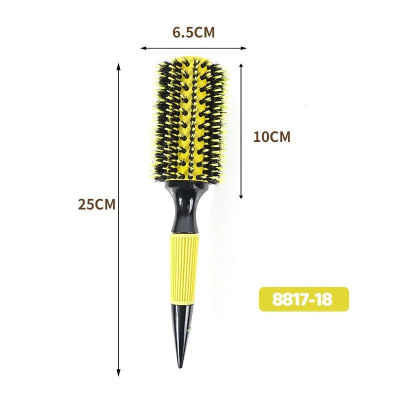 Professional 1PC 6 Sizes Round Wooden Hair Brush Boar Bristle Mix Nylon Salon Women Hair Styling Tools Yellow Brazil Hair Curler