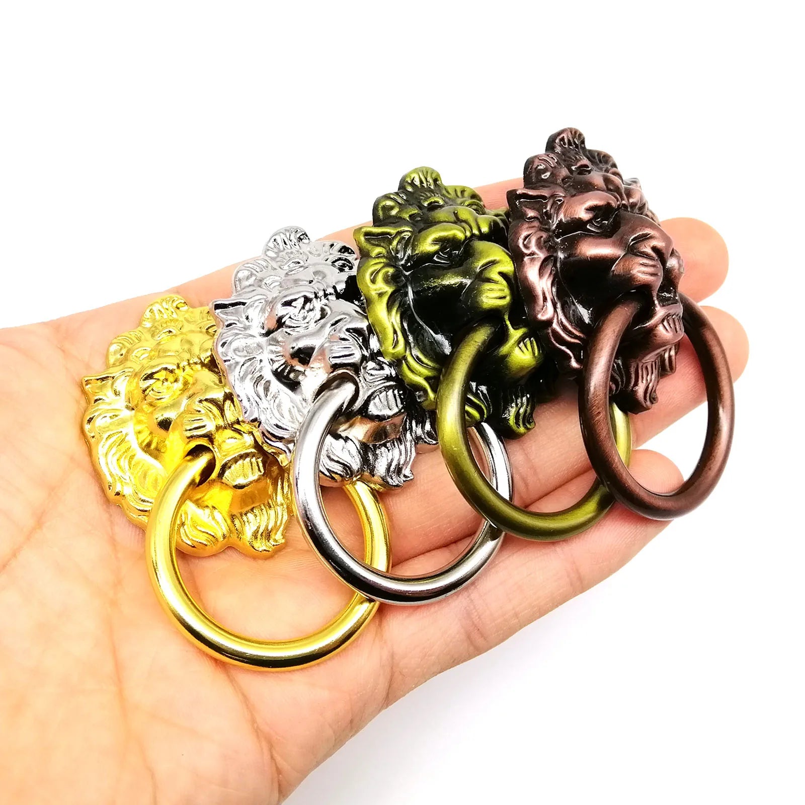 1/2/4/6pcs Lion Head Shape Single Hole Jewelry Chest Box Cabinet Cupboard Dresser Drawer Handle Pull Knob Ring 4 color 41x69mm