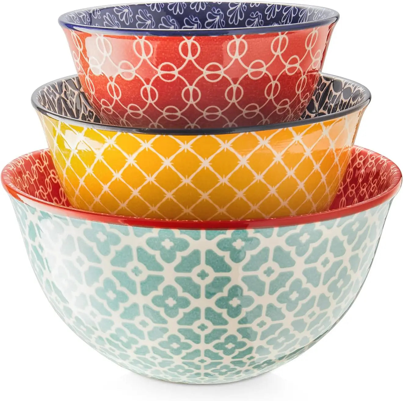 Colorful Ceramic Mixing Bowls Set of 3, Microwave & Dishwasher Safe for Cooking Baking Serving, Housewarming Gift