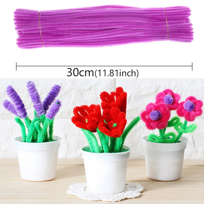 100PCS Colorful Twisted Rod DIY Handcraft Bar Wire Imaginative Wool Root Fluffy Bar Iron Wire Sticks Art Kids Educational Toys