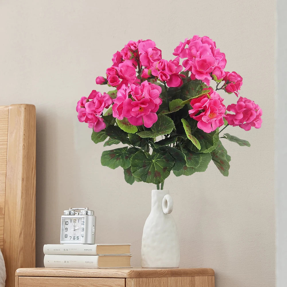 2/4Pcs 12.6inch Artificial Plant Silk Begonia Flower Geraniums UV Resistant Nonwoven Faux Flowers for Garden bonsai Floral Decor