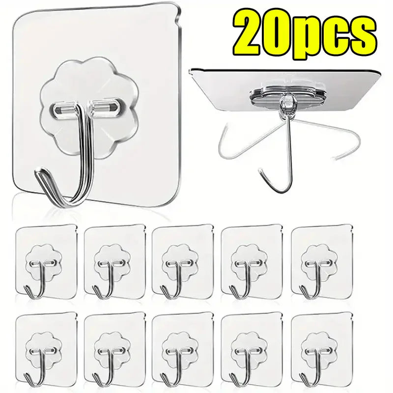 5/50pcs Transparent Stainless Steel Strong Self Adhesive Hooks Key Storage Hanger for Kitchen Bathroom Door Wall Multi-Function