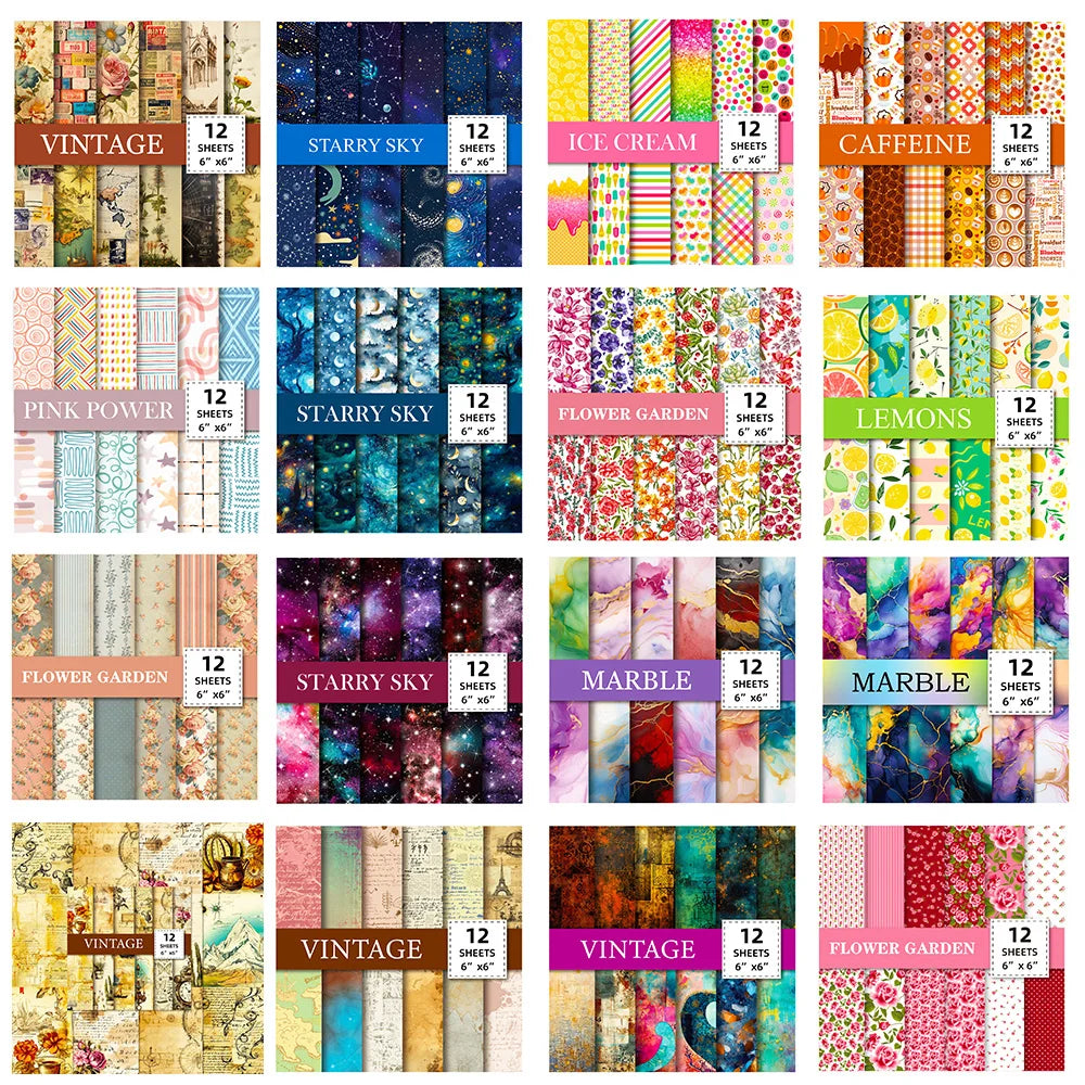 12 Sheet Scrapbooking Paper 15x15cm, Christmas Journal Planner Paper Pad Cardstock Backgrounds Card for DIY Art Craft Decoration