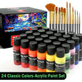 24 Colors Acrylic Paint Set (2oz) - Professional Craft Paint Kit With 12 Brushes For Canvas/Rock/Ceramic/Wood