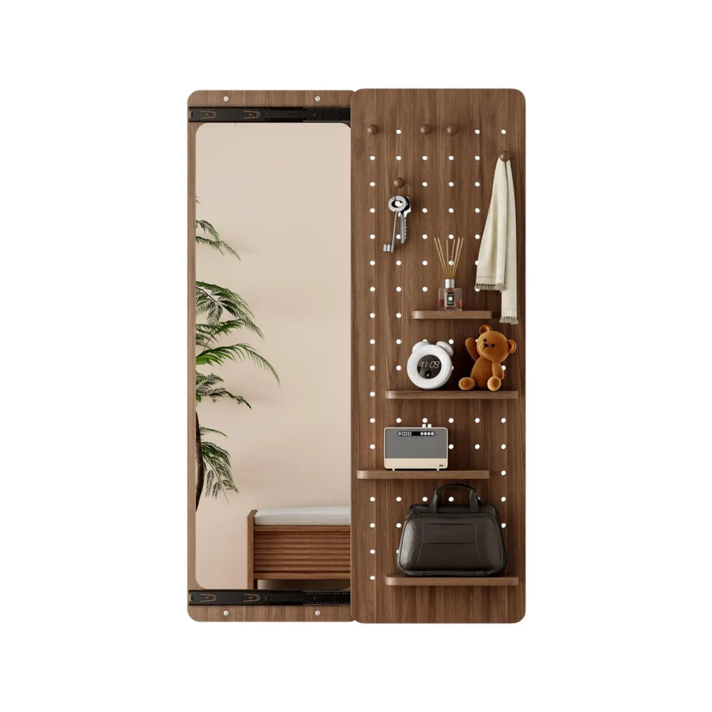 Wall Mounted Full Body Mirror with Storage Multifunctional Wooden Frame Mirror Panel for Living Room Bedroom