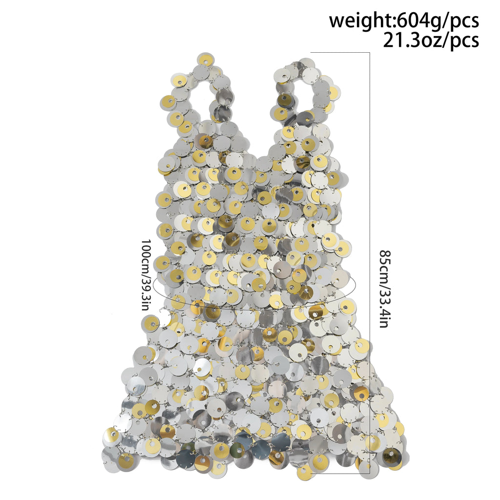 Sexy Shinny Gold Color Sequin Dress Women Nightclub Sling Skirt Body Chain Luxury Body Jewelry Party Accessories 2024 New