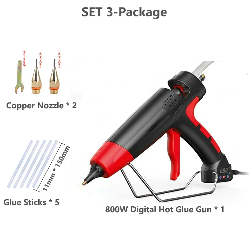800W Professional Hot Melt Glue Gun Digital Adjustable Temperature Copper Nozzle 11 Mm Glue Sticks Industrial Tools Silicone Gun