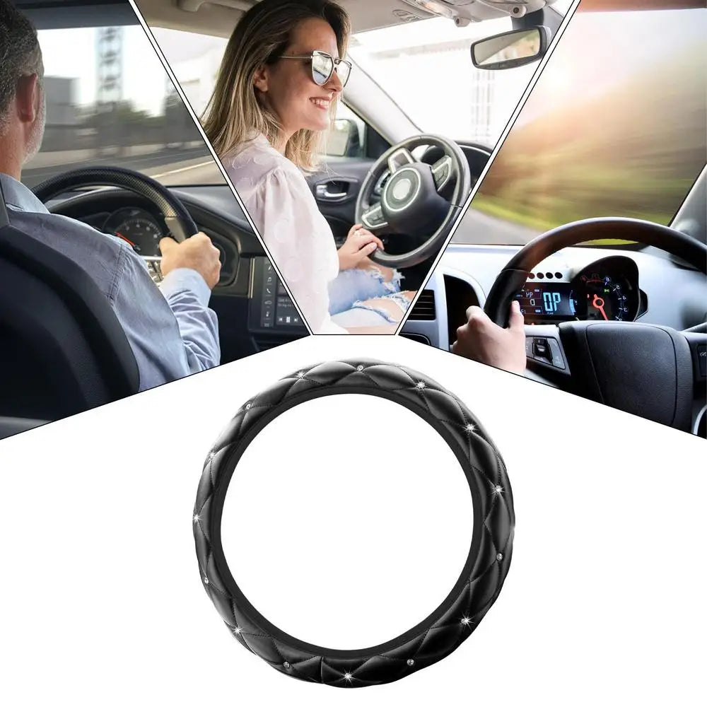 Bling Car Steering Wheel Cover Steering Wheel Sleeve With Sparkly Glitter Rhinestones Anti-SlipCar Wheel Protector Auto Steering