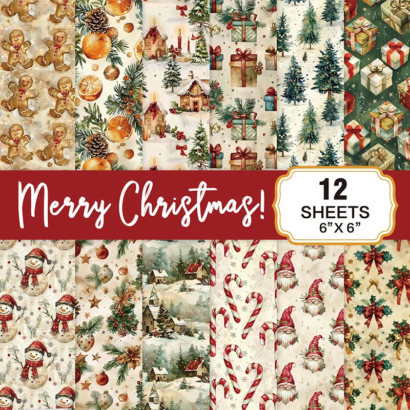 Prints Cardstock 160gsm Acid-free Decorative Christmas Scrapbook Paper Pad 12 Sheets 6x6 Glitter Confetti Snowflake Single-sided