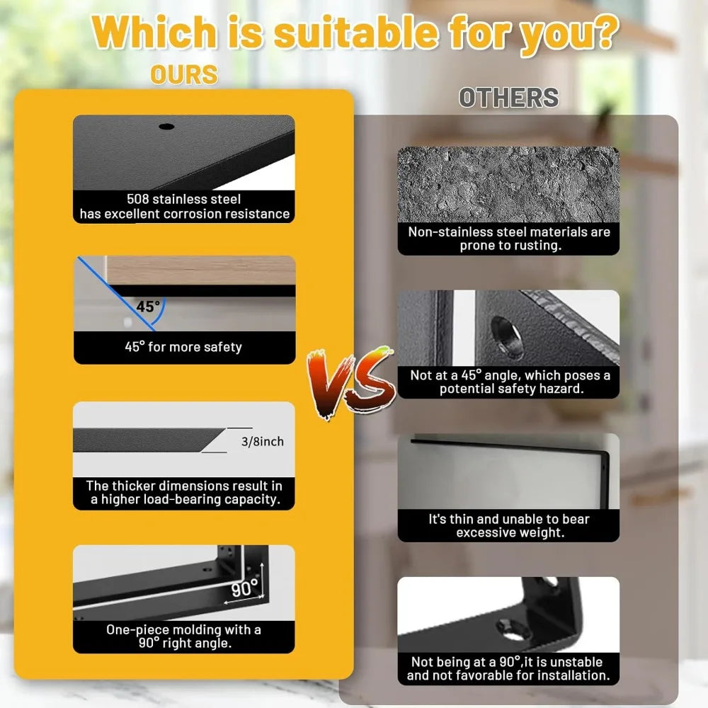 Heavy-Duty Granite Countertop Support Brackets, 16 Inch 4-Pack, 3/8 Thick, Premium Shelf L Brackets for Countertops