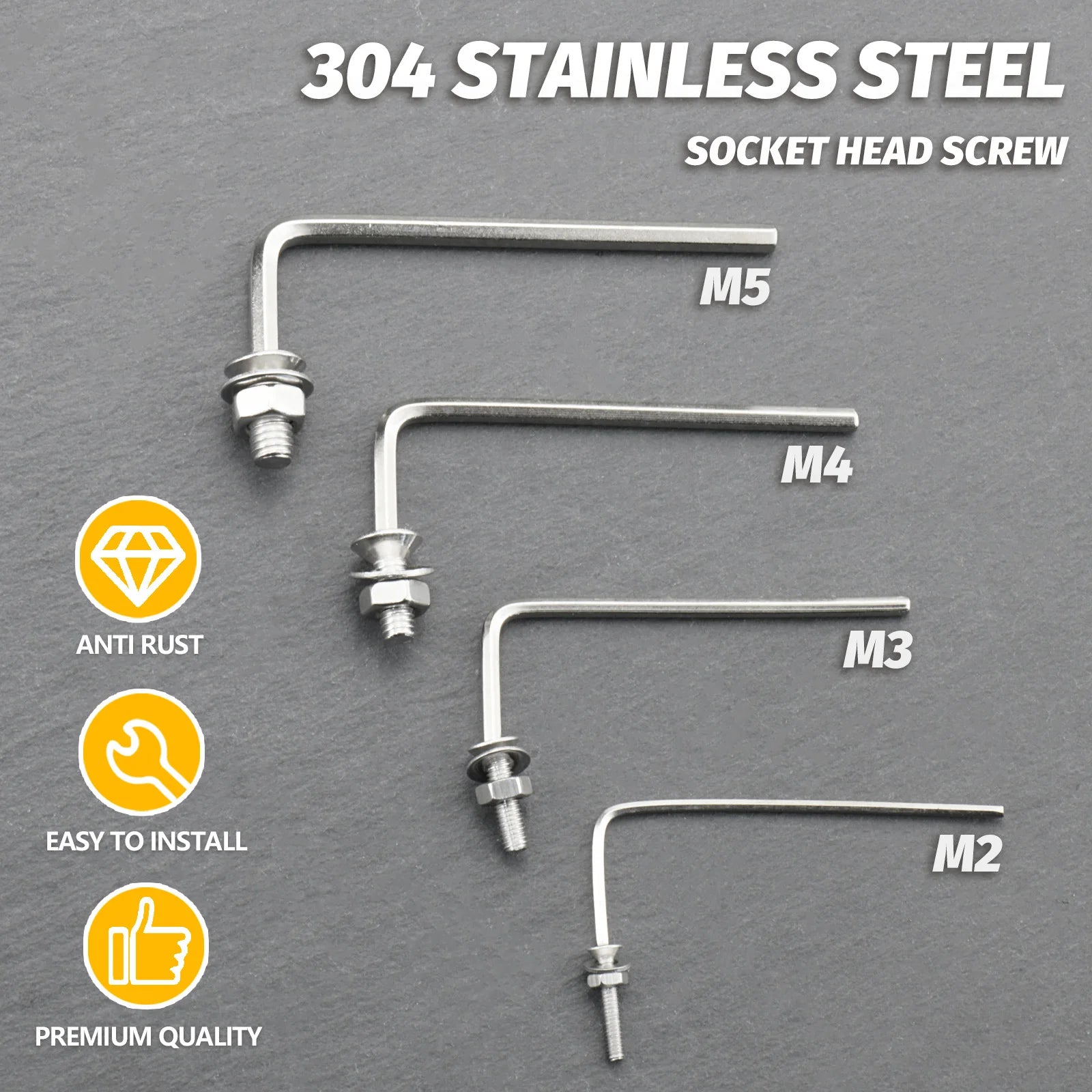 880Pcs Stainless Steel 304 Hex Socket Flat Head Screws Assortment Kit M2 M3 M4 M5 Countersunk Bolts Set with Storage Box