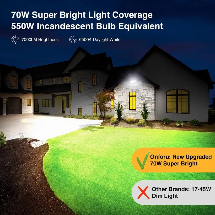 70W LED Dusk to Dawn Flood Lights, 7000LM Black Exterior Security Outdoor Lighting,IP65 Waterproof Outdoor 3 Adjustable Heads Ph