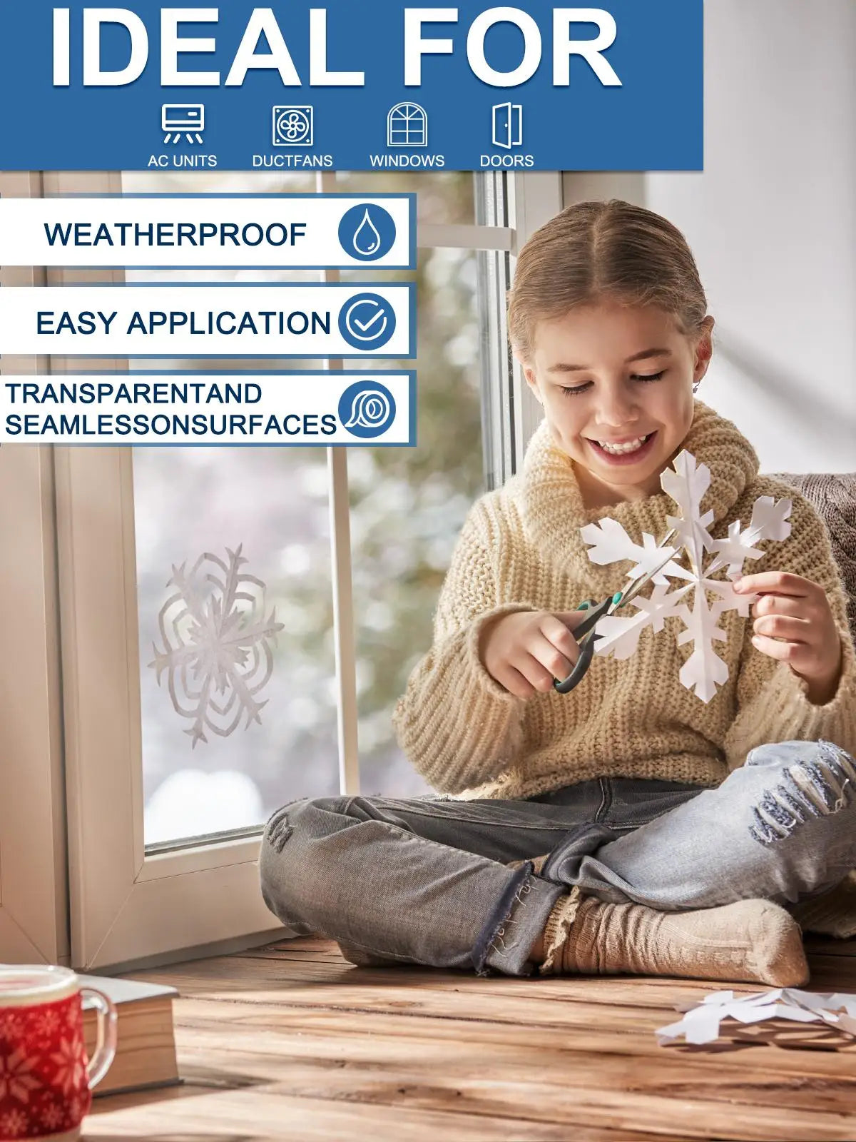 Weatherproof Window Insulation Tape 2 Inch x 33 FT Clear Residue-Free Winter Sealing Tape Windproof Airtight for Doors Windows