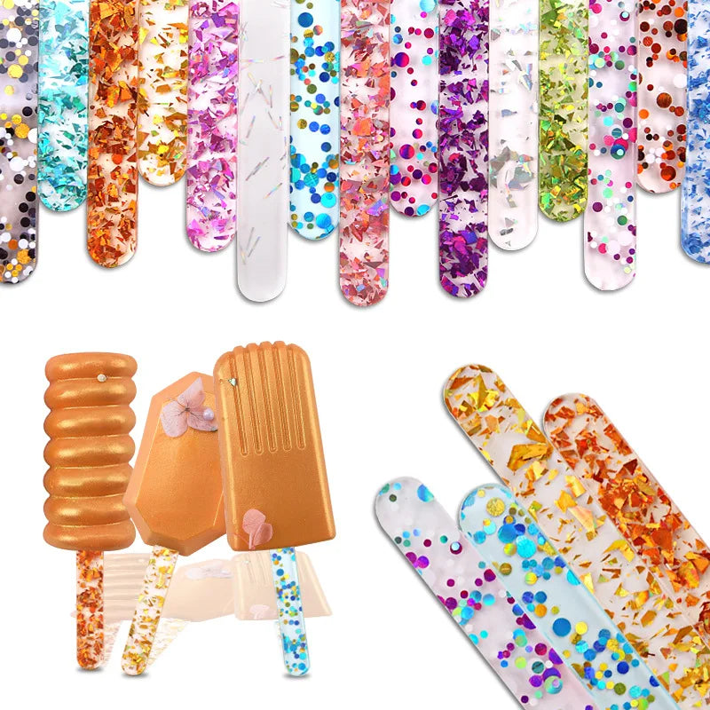 10 pcs Reusable Colorful Acrylic Popsicle Sticks, Cakesicle Sticks, Ice Cream Sticks, Craft Sticks, Chocolate Lollipop Holder