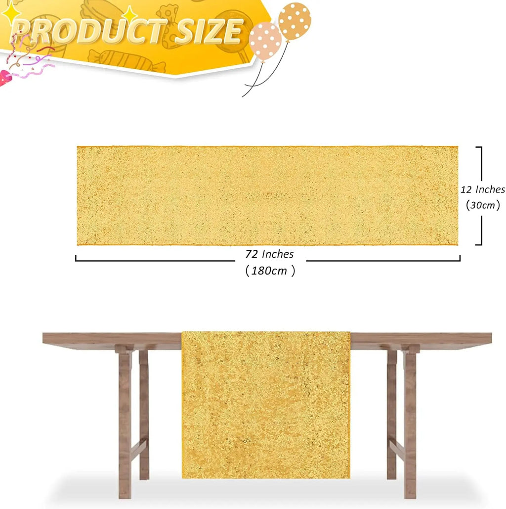 Gold Sequin Table Runners 12 x 72 inch, 16 Pack Glitter Fabric Sparkle Table Cloth for Holiday Birthday Wedding Bridal Mardi