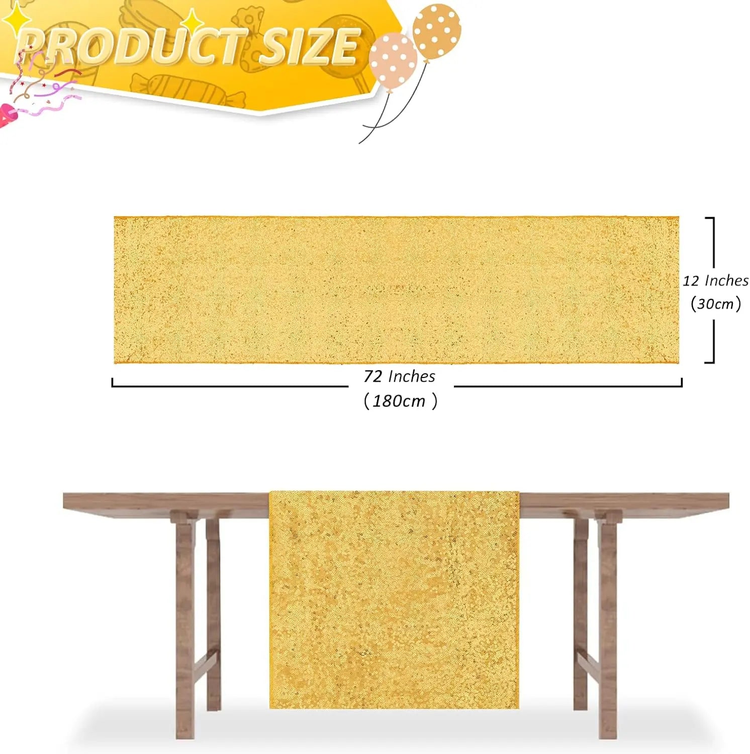 Gold Sequin Table Runners 12 x 72 inch, 16 Pack Glitter Fabric Sparkle Table Cloth for Holiday Birthday Wedding Bridal Mardi