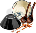 Large Ceramic Ramen Bowl Set with Great Wave Design, 60oz for Soups and Salads, Microwave Safe