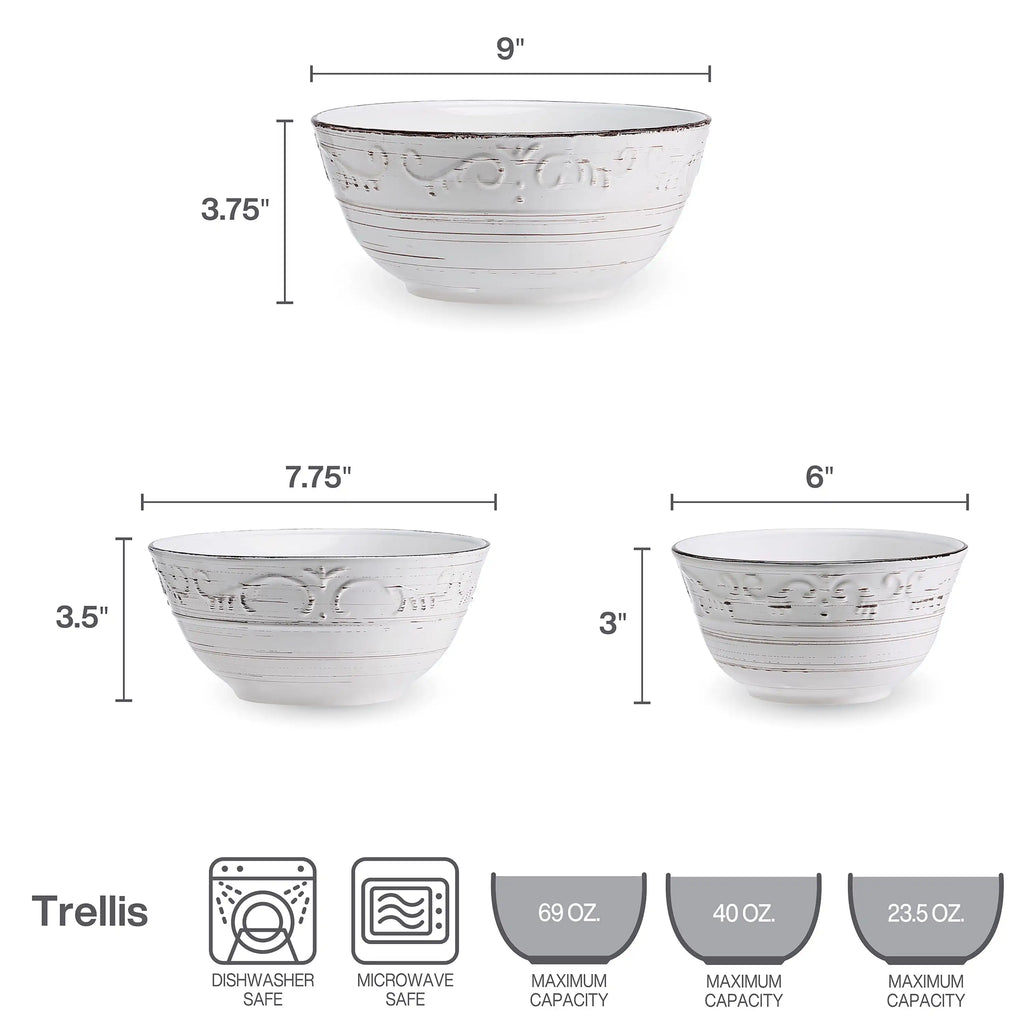 Stoneware Serving Bowls Set of 3 White,Dishwasher Safe