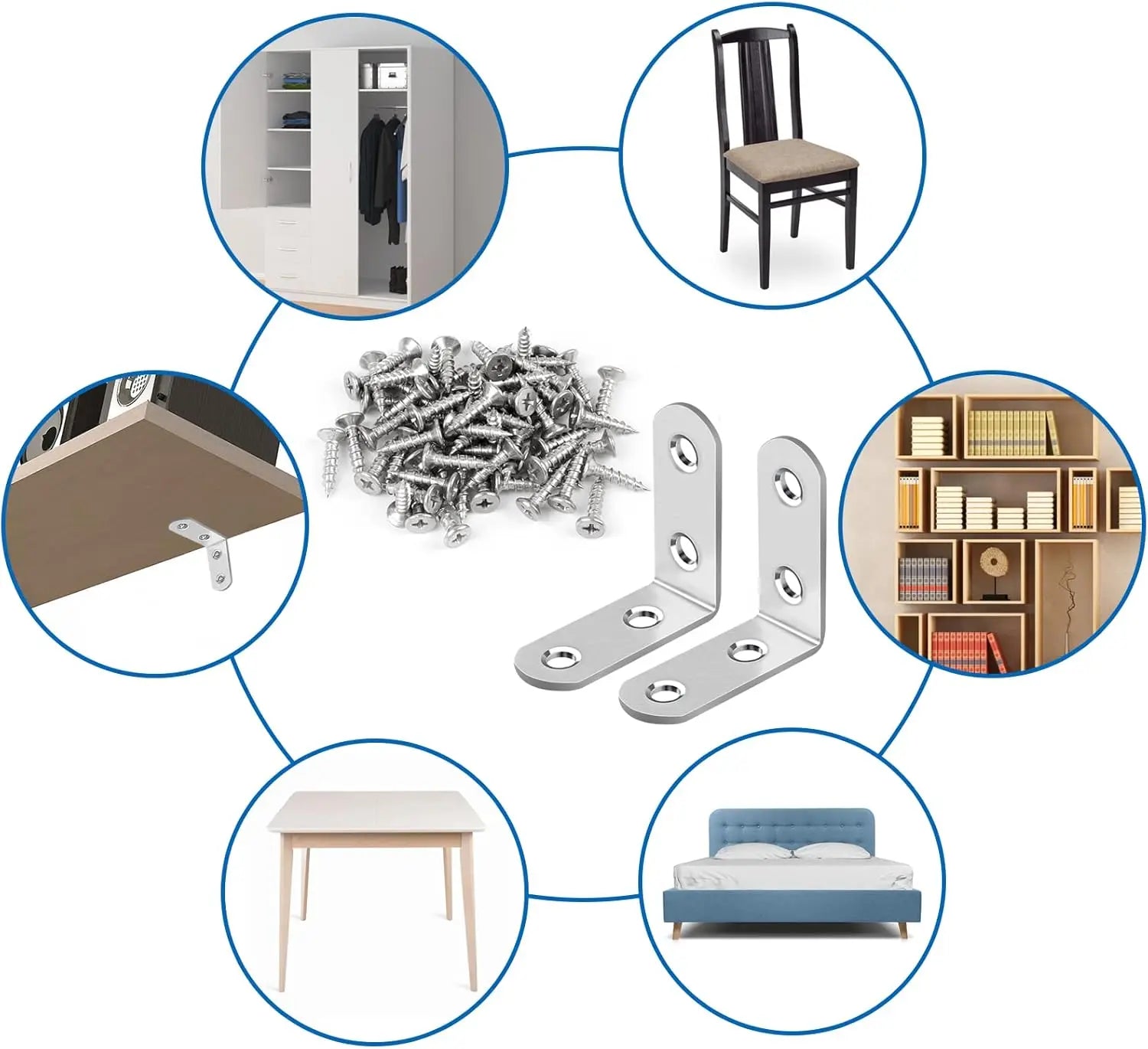 16 Pcs Stainless Steel L Brackets with Screws, 90 Degree Corner Braces for Furniture & Wood Shelves