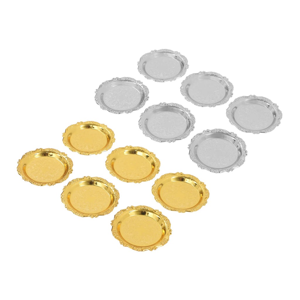 6PCS Gold/Silver Serving Tray Round Metal Snack Plate Restaurant Tray Plate Jewelry Display Tray for Birthday Wedding Banquet