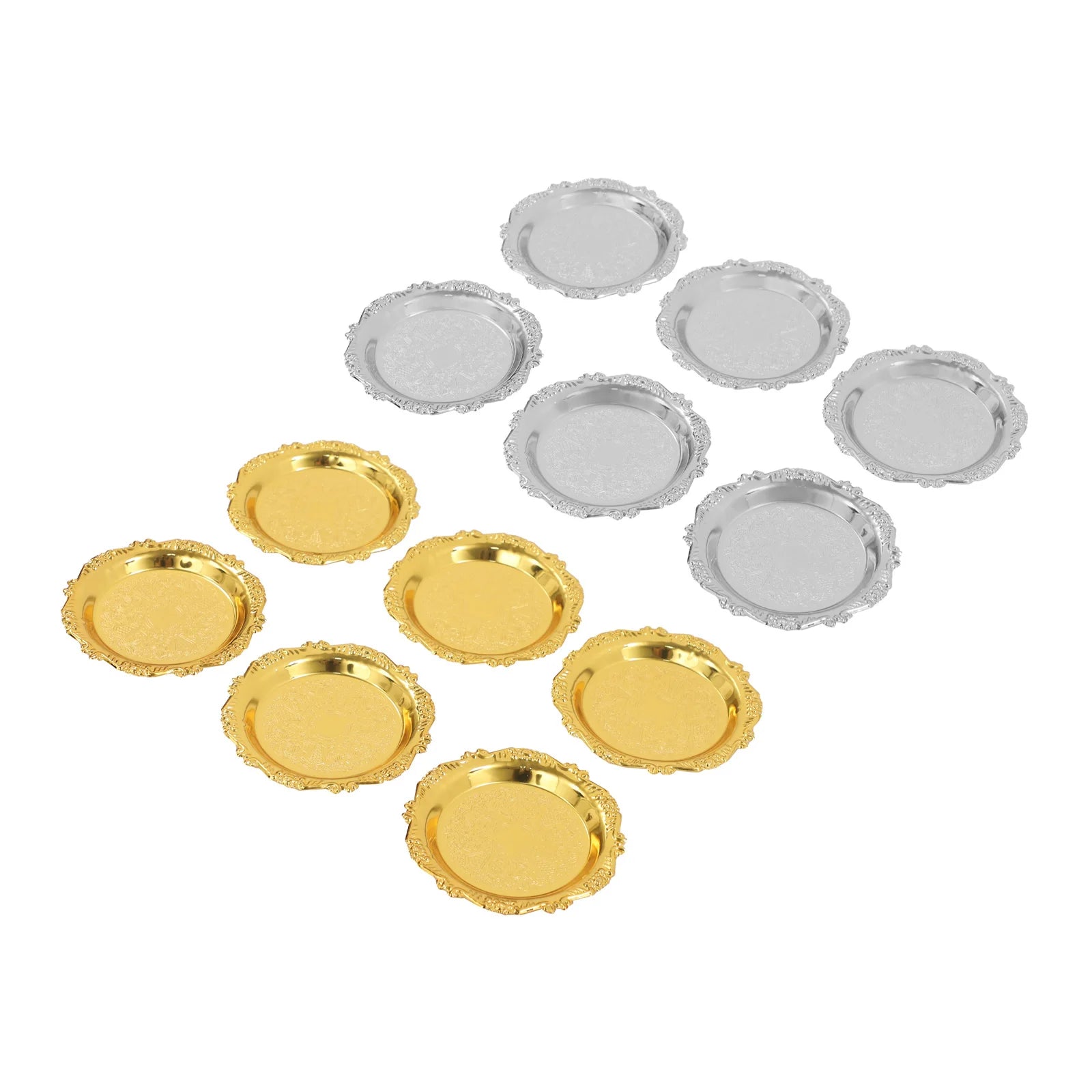 6PCS Gold/Silver Serving Tray Round Metal Snack Plate Restaurant Tray Plate Jewelry Display Tray for Birthday Wedding Banquet