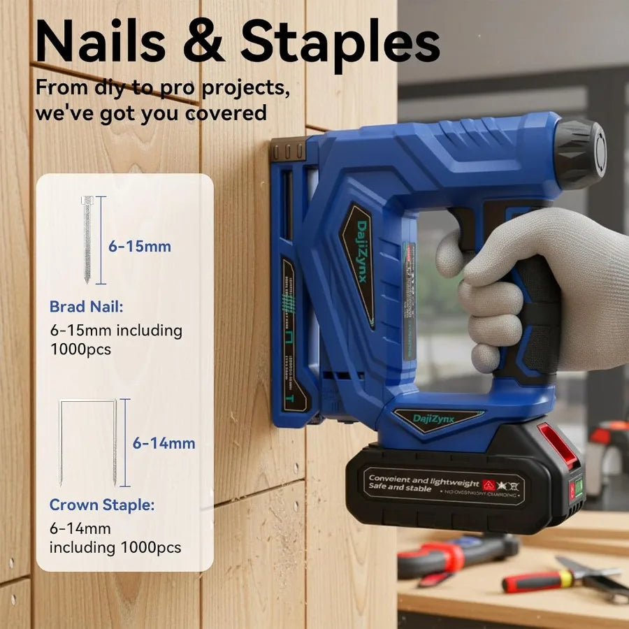 Electric Staple Gun 3/8 Cordless Brad Nailer 2 in 1 Brushless Nail Gun/Staple Gun with 1000 Nails and 1000 Staples Cordless Fix
