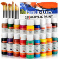 Fantastory Acrylic Paint Set 18 Classic Colors (60ml) with 12 Brushes, Professional Craft Thick Paints Kits for Adult