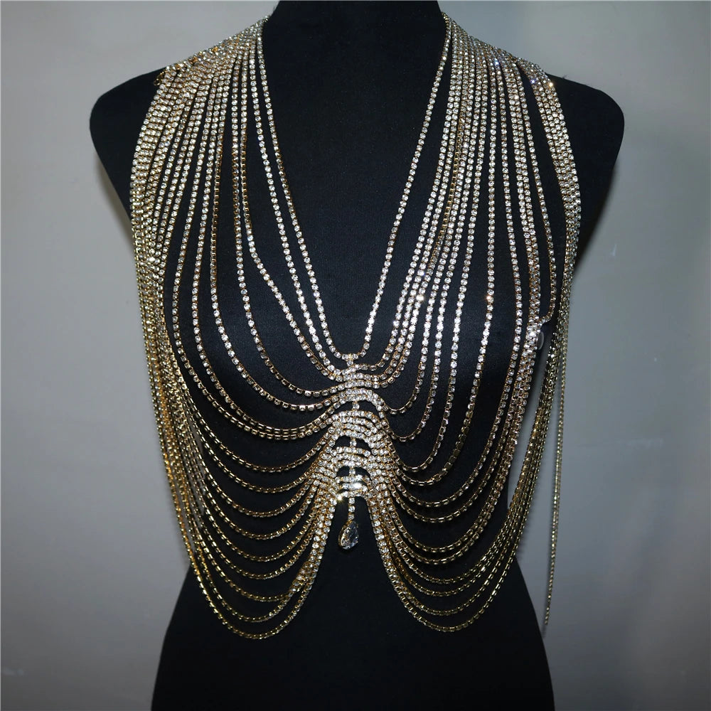2022 New Crystal Tassel Drop Pendant Top Body Chain Bra for Women Luxury Rhinestone Body Bralette Chest Chain Bikini Jewelry