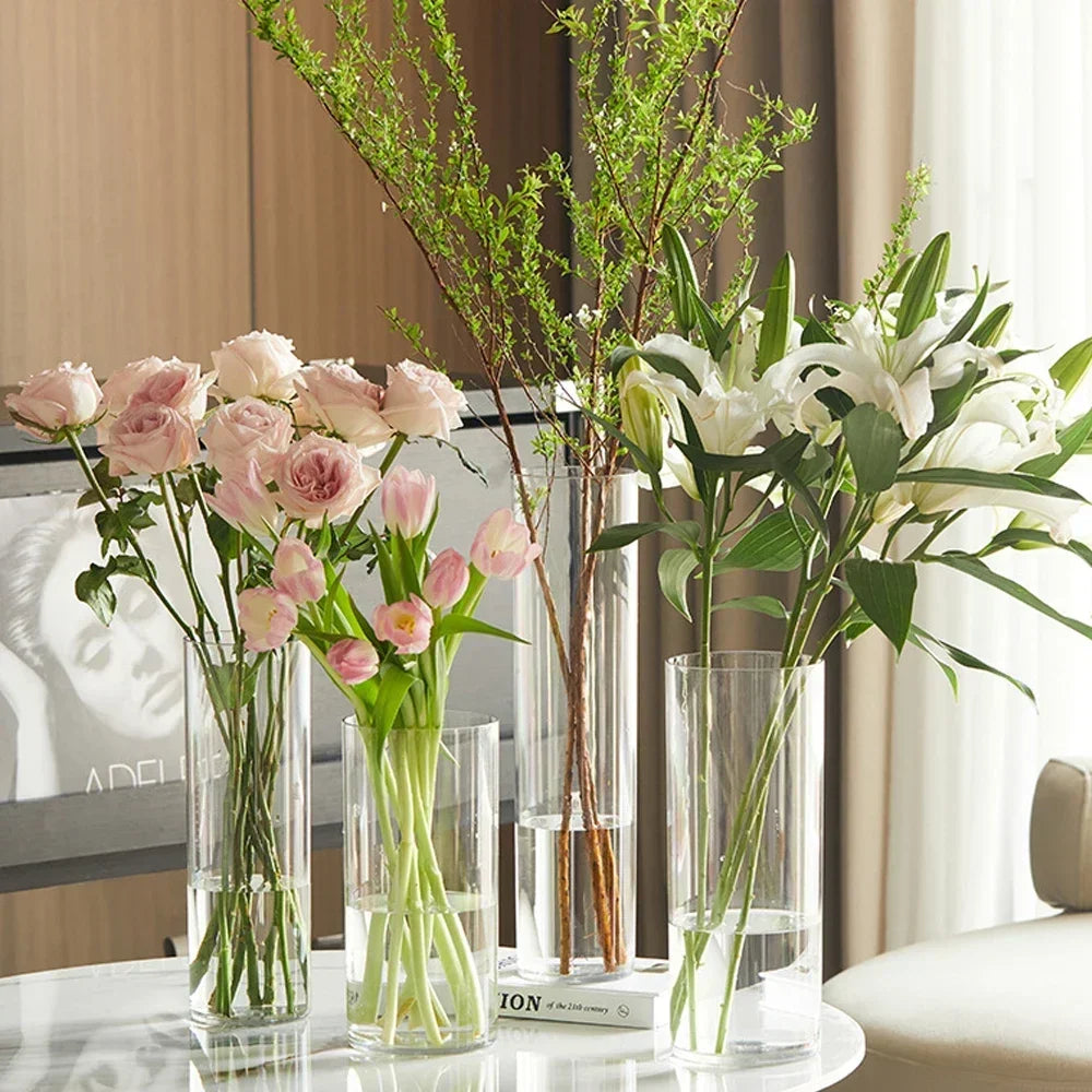 2PCS acrylic cylindrical transparent vase, home decoration, suitable for desks, offices, wedding center decoration