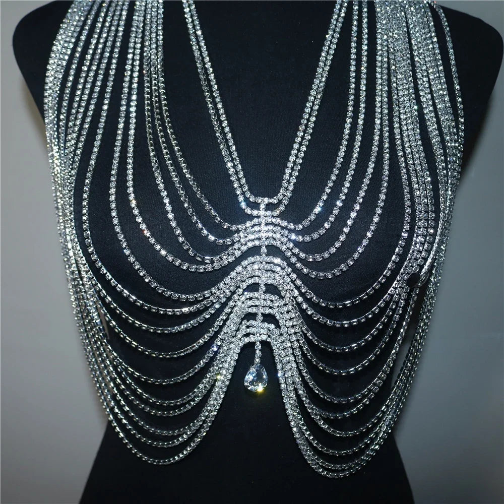 2022 New Crystal Tassel Drop Pendant Top Body Chain Bra for Women Luxury Rhinestone Body Bralette Chest Chain Bikini Jewelry