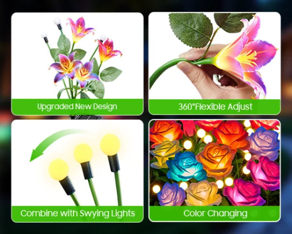 2/4 Pack Solar Lights: Realistic Lilies & Fireflies, 7 Colors for Patio/Garden/Events/Holidays, Outdoor Decor Gift