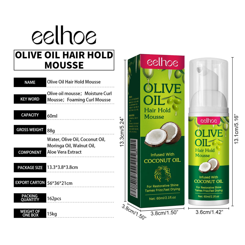 Olive Oil Hair Hold Mousse Anti Frizz Lasting Nourishing Natural Hair Wave Curl Fluffy Hairspray Hair Hold Spray for Hairstyle