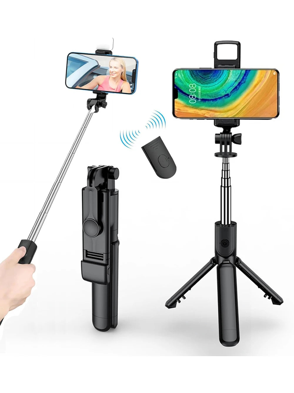 3In1 Bluetooth Wireless Selfie Tripod with Fill Light Shutter Remote Control Portable Foldable Monopod for IPhone Smart Phone