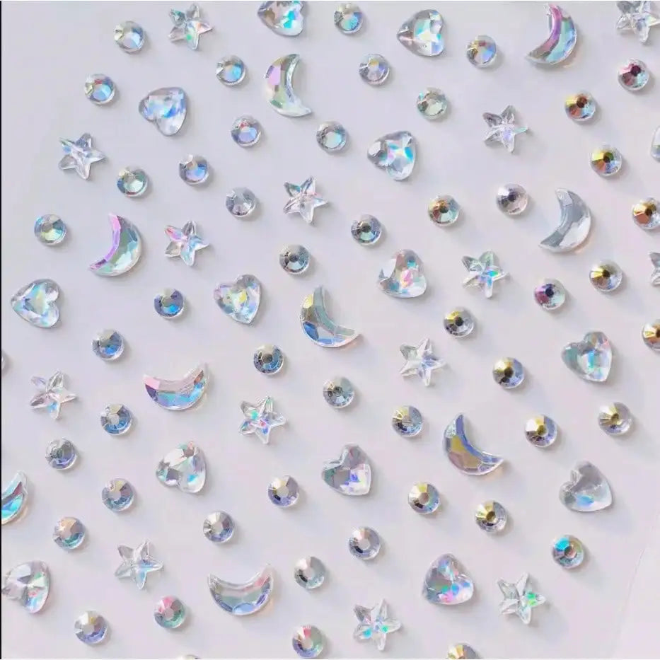 1 Sheet 3D Bling Face Rhinestone Sticker Blue Acrylic Face Gem With Gold Tickers For Body Makeup Music Festival