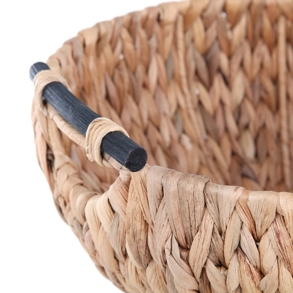 Natural Woven Water Hyacinth Decorative Bowl with Wooden Handles Home Storage Centerpiece Floral Arrangement Table Decor