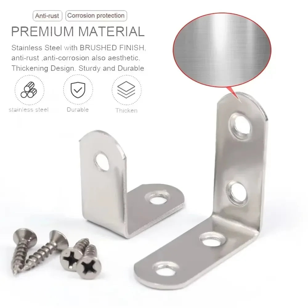 20-1pcs L Shaped Corner Brace Stainless Steel Joint Bracket 90 Degree Connector Fastener Furniture Shelves Cabinet Support Frame