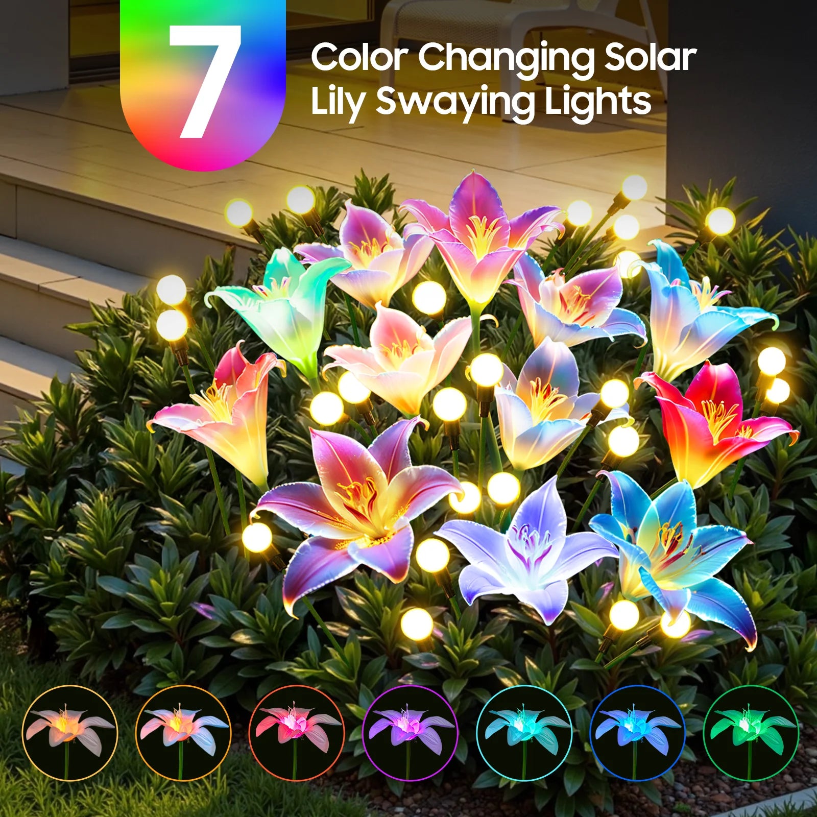 2/4 Pack Solar Lights: Realistic Lilies & Fireflies, 7 Colors for Patio/Garden/Events/Holidays, Outdoor Decor Gift