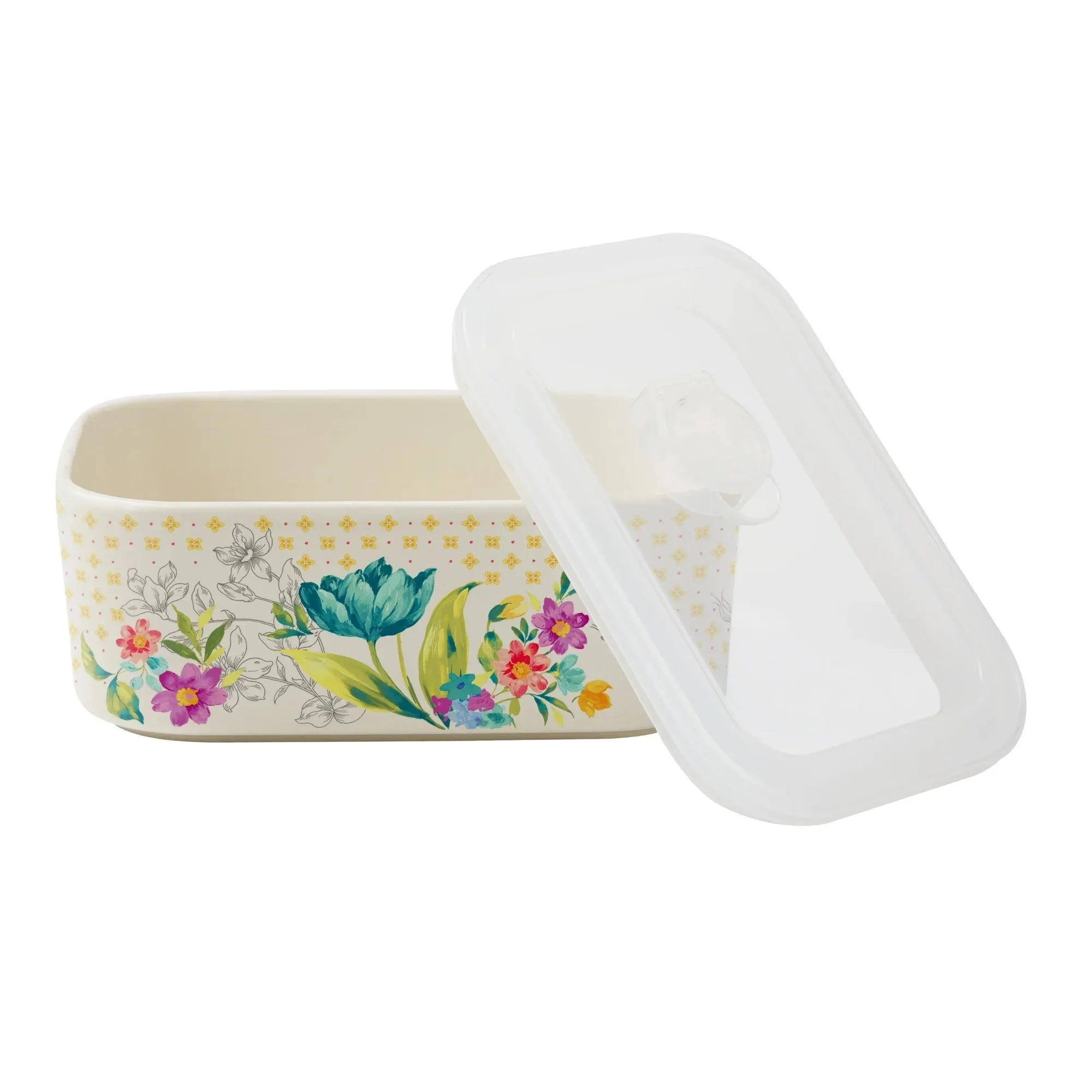 Sweet Rose Ceramic Nesting Bowls 6-Piece Set with Lids, Vintage Stoneware for Kitchen Prep & Storage
