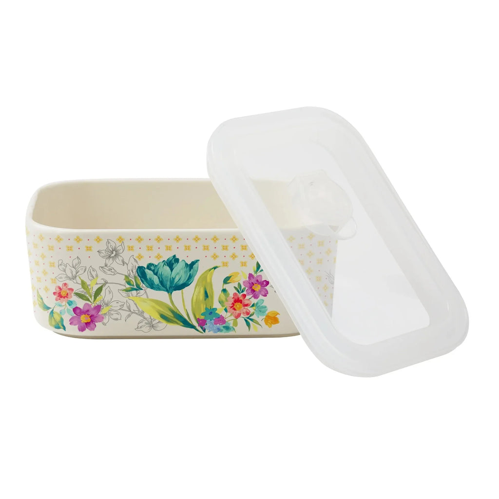 Sweet Rose Ceramic Nesting Bowls 6-Piece Set with Lids, Vintage Stoneware for Kitchen Prep & Storage
