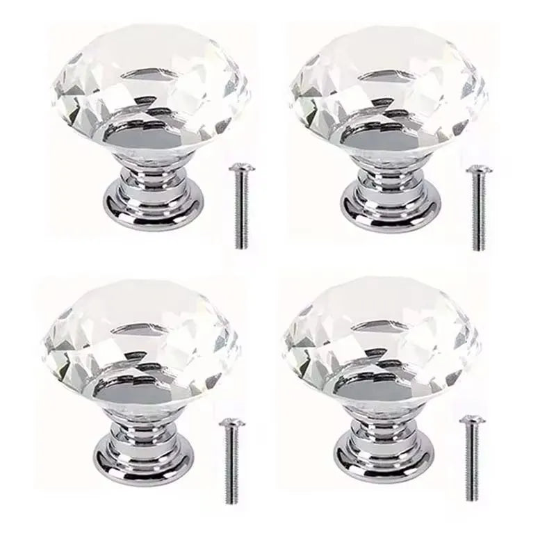 4Pcs/set 30mm Diamond Shape Design Crystal Glass Knobs Cupboard Drawer Pull Kitchen Cabinet Door Wardrobe Handles Hardware