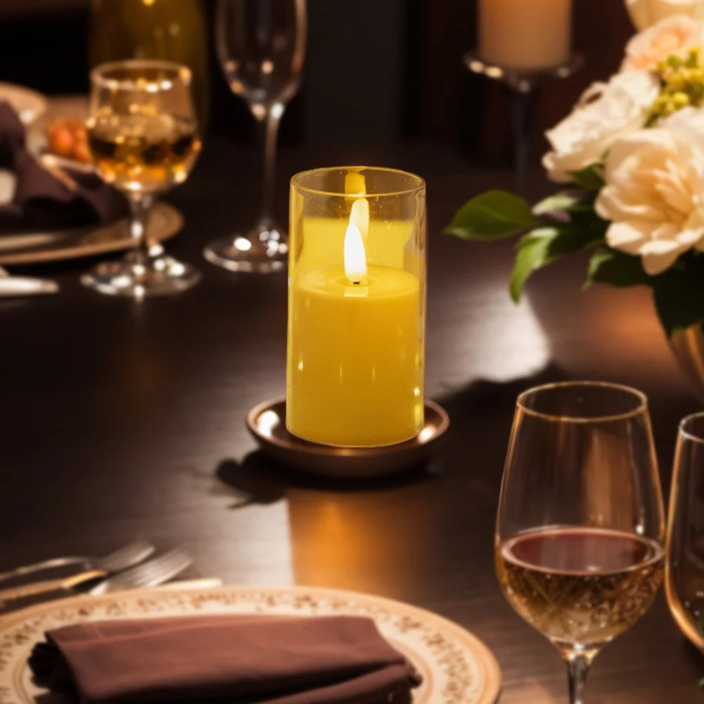 Artificial LED Flameless Candles with Batteries Acrylic Glass Flickering Pillar Tealight Candle for Festival Wedding Home Party