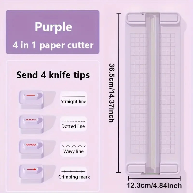 1pc Manual 4-in-1 Bidirectional Paper Cutter with 4 Blades -  Portable Office School Home Use, Precision Cutting Tool