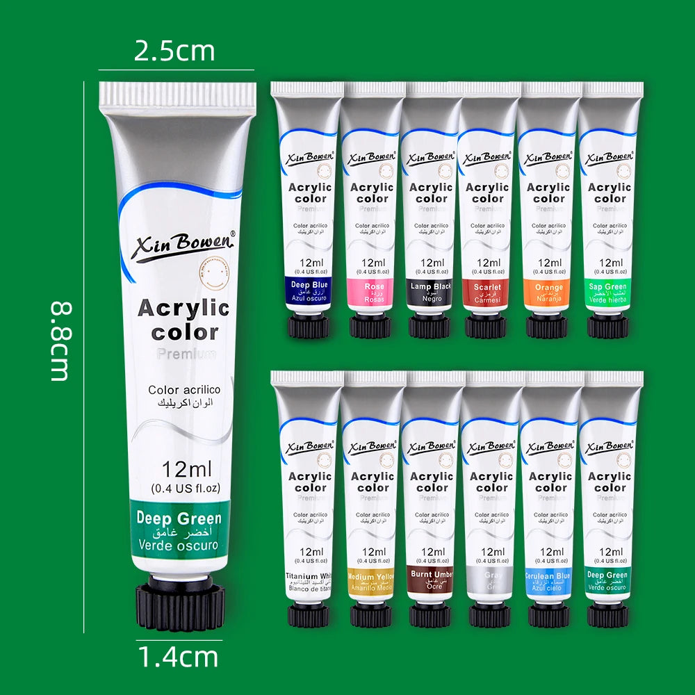 12Color Acrylic Paint Set 12ml Tubes Waterproof Art Supplies for Beginner Artists DIY Painting on Canvas Wall Art Craft Projects