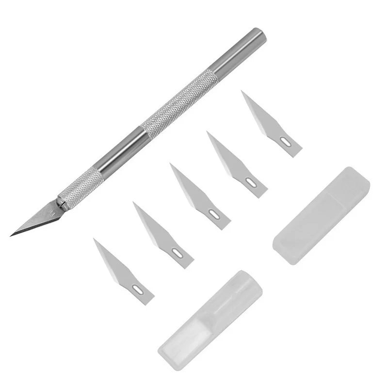 Precision Aluminum Craft Knife with 6 Blades for Rubber Stamp Carving Model Building Phone Screen Protector Cutting