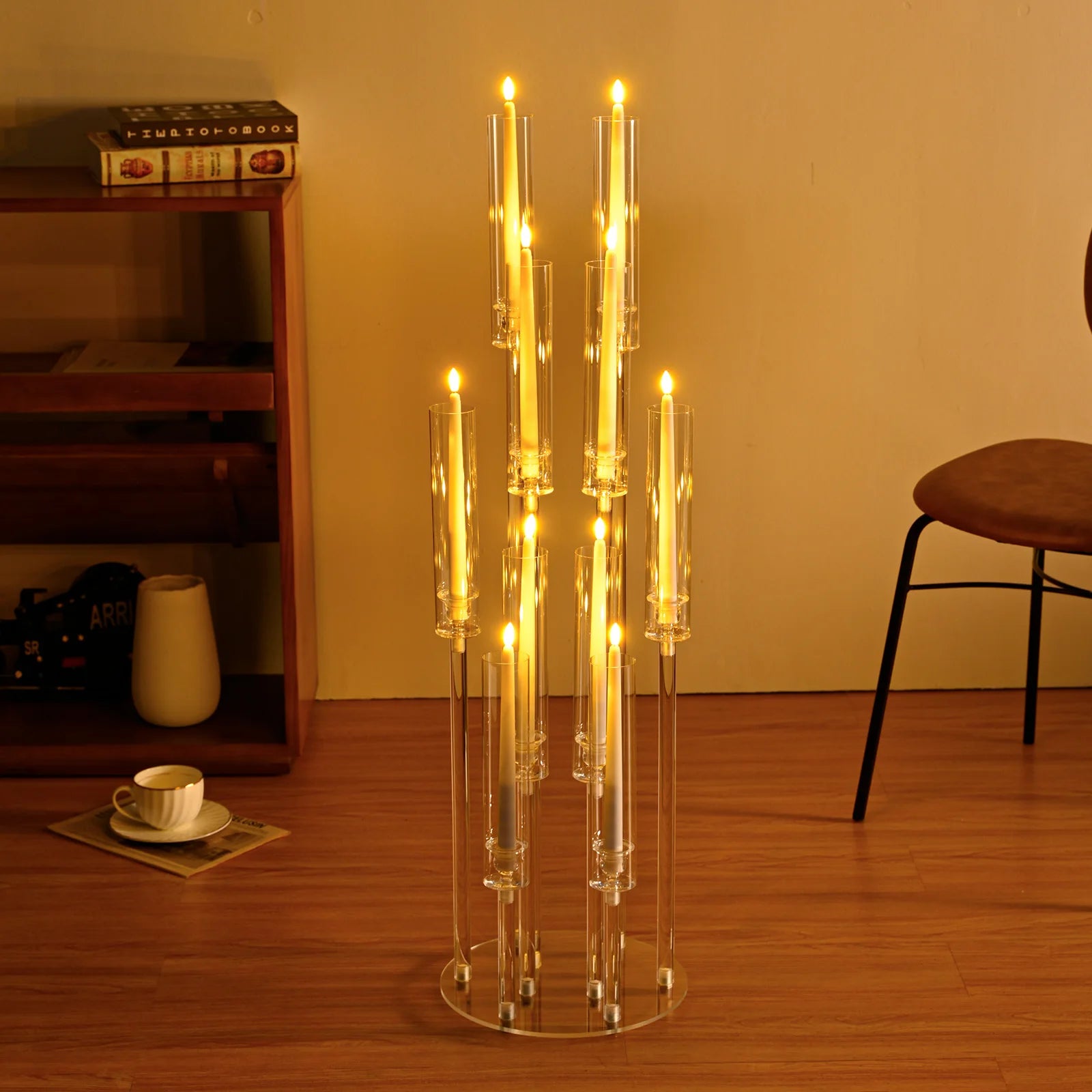 4Pack 10 Arm Acrylic Candelabra Centerpieces for Tables 34.7Inches Floor Candlesticks Holder with Lampshade for Weddining