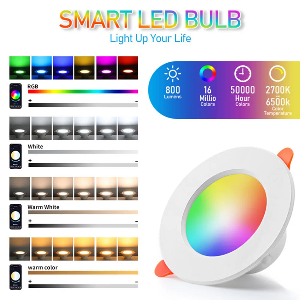 1-15PCS LED Downlight WiFi TUYA 110/220V Dimmable Spot Light Recessed Round Light Spot Bluetooth Lamp For Alexa Google Home