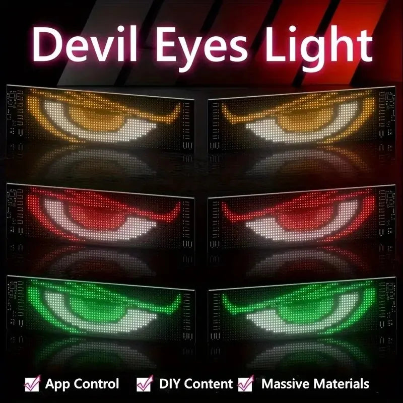 10.2x34.8CM 2PCS Huge Bright Devil Eyes LED Light  Remote Music Control Custom Text Lighting Scrolling For Board Windshield